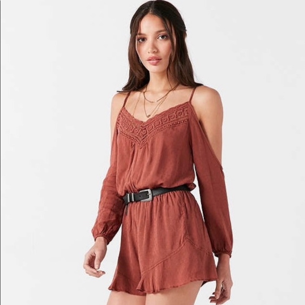 Ecoté Brown Floaty Cold Shoulder Romper